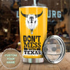 Camellia Personalized Don't Mess With Texas Longhorn Yellow Stainless Steel Tumbler - Double-Walled Insulation Travel Thermal Cup With Lid Gift For Texas Cowboy