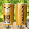Camellia Personalized Don't Mess With Texas Longhorn Yellow Stainless Steel Tumbler - Double-Walled Insulation Travel Thermal Cup With Lid Gift For Texas Cowboy