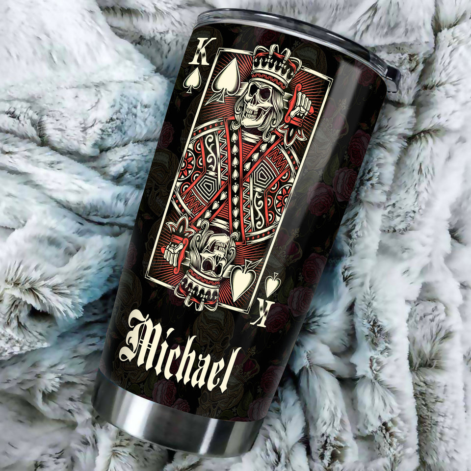 Camellia Personalized Skull King Not Complete Without His Queen Stainless Steel Tumbler - Double-Walled Insulation Travel Thermal Cup With Lid Gift For Valentines Day Couple