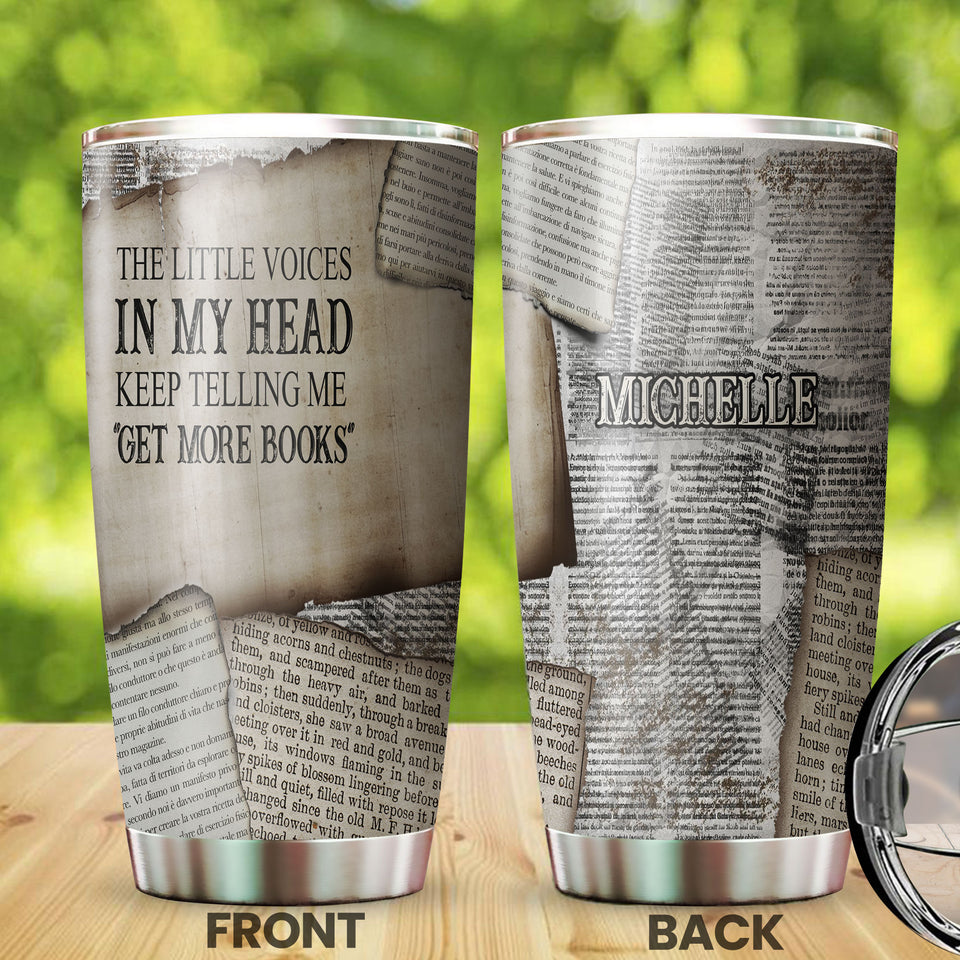 Camellia Personalized Little Voice Get More Books Stainless Steel Tumbler - Double-Walled Insulation Coffee Thermal Cup With Lid Gift For Bookworms Nerd Librarian