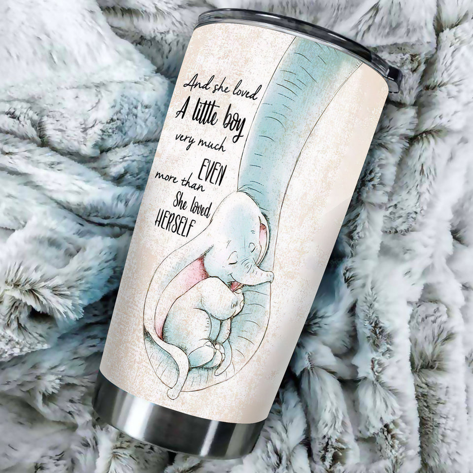 Camellia Personalized Watercolor Elephants She Loved A Little Boy Stainless Steel Tumbler - Double-Walled Insulation Thermal Cup With Lid Mother Gift For Son