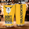 Camellia Personalized Don't Mess With Texas Longhorn Yellow Stainless Steel Tumbler - Double-Walled Insulation Travel Thermal Cup With Lid Gift For Texas Cowboy