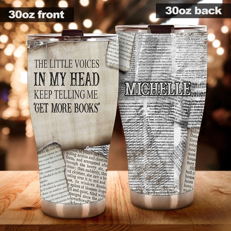 Camellia Personalized Little Voice Get More Books Stainless Steel Tumbler - Double-Walled Insulation Coffee Thermal Cup With Lid Gift For Bookworms Nerd Librarian
