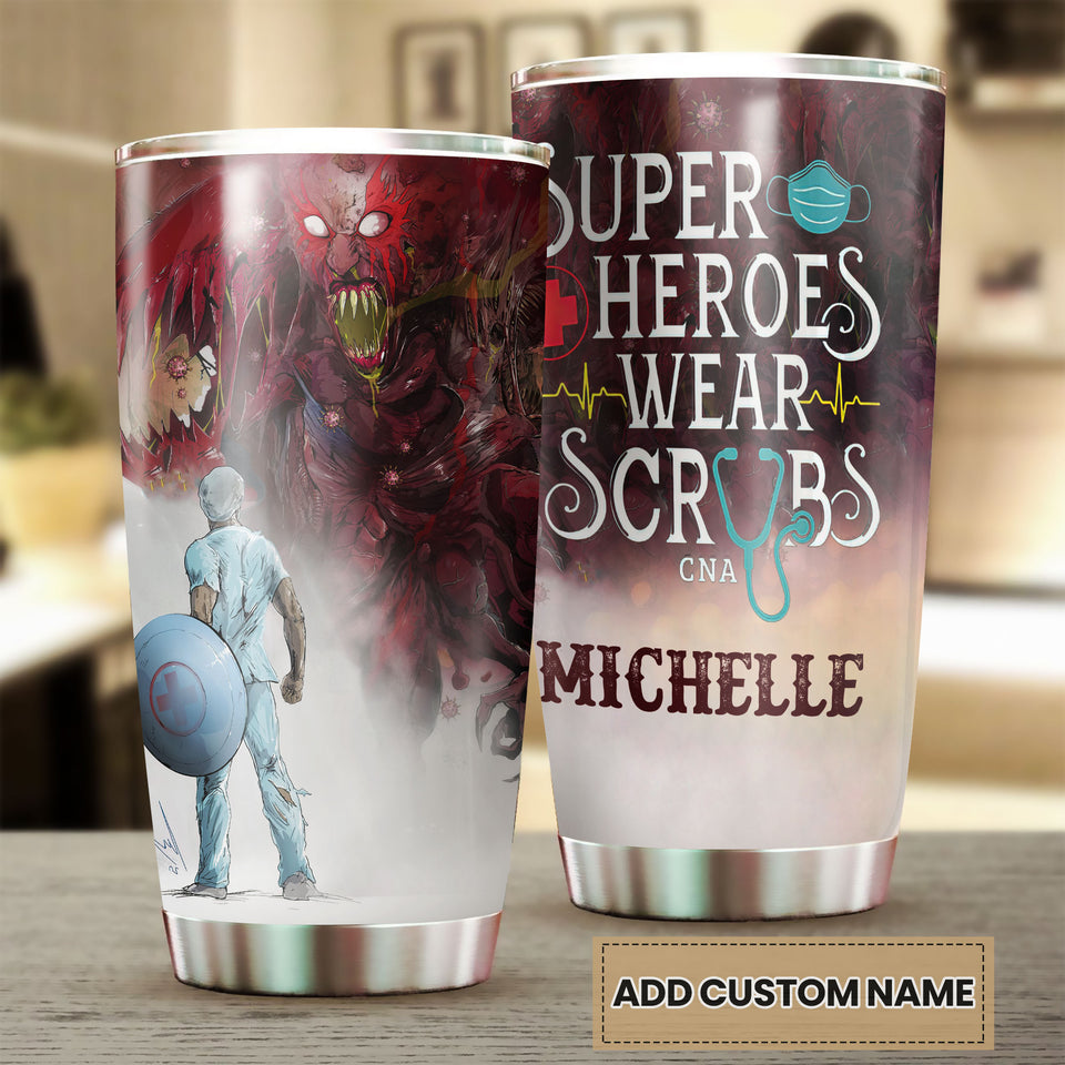 Personalized Superheroes Wear Scrubs Pandemic Graphics Stainless - double-wall vacuum insulated coffee travel tumbler detail
