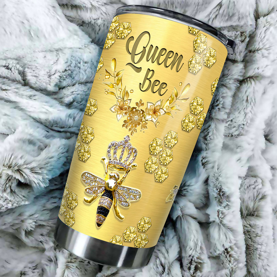 Camellia Personalized Queen Bee Honey Jewelry Style Stainless Steel Tumbler - Double-Walled Insulation Thermal Cup With Lid Gift For Girls Animal Lover