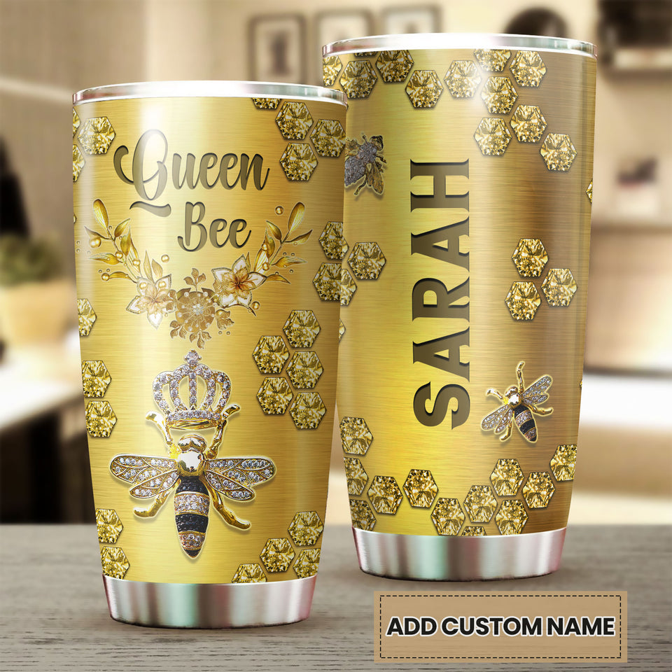 Camellia Personalized Queen Bee Honey Jewelry Style Stainless Steel Tumbler - Double-Walled Insulation Thermal Cup With Lid Gift For Girls Animal Lover