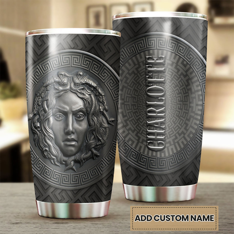 Camellia Personalized Viking Medusa Metal Style Stainless Steel Tumbler - Double-Walled Insulation Travel Thermal Cup With Lid Gift For Viking Lover