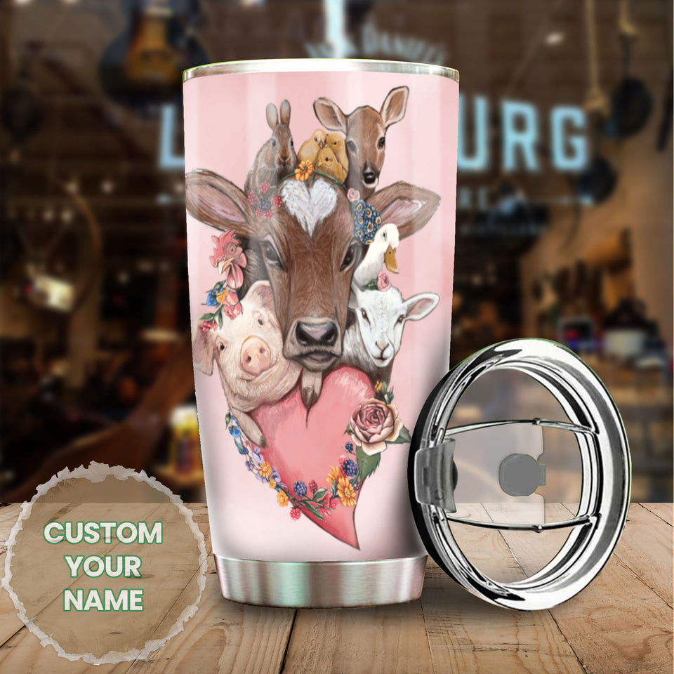 Camellia Personalized Cute Animals Vegan For Everything Stainless Steel Tumbler - Double-Walled Insulation Thermal Cup With Lid Gift For Veggie Vegan Eater