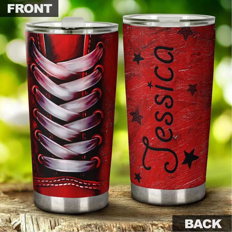 Camellia Personalized Shoes Lace Red Sneakers Star Vintage Graphic Stainless Steel Tumbler - Double-Walled Insulation Travel Thermal Cup With Lid Gift For Teenager Birthday