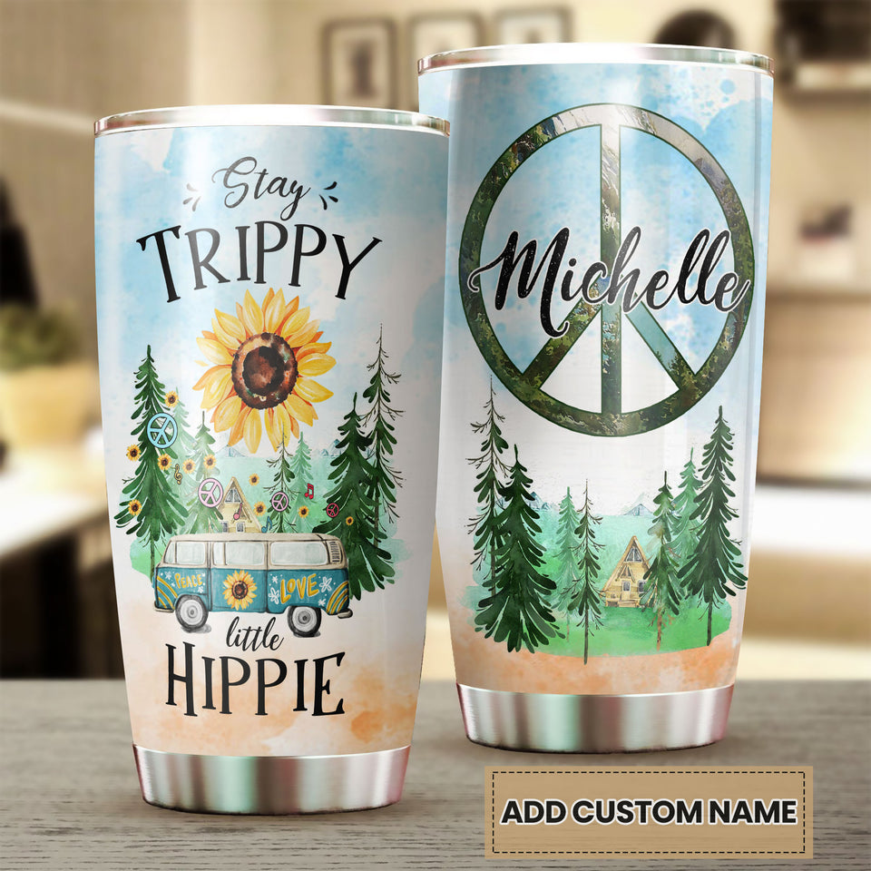 Personalized Stay Trippy Little Hippie Vintage Stainless Steel - double-wall vacuum insulated coffee travel tumbler detail