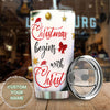 Camellia Personalized Northern Cardinal Chritsmas Begins With Christ Stainless Steel Tumbler - Double-Walled Insulation Travel Thermal Cup With Lid Gift For Xmas