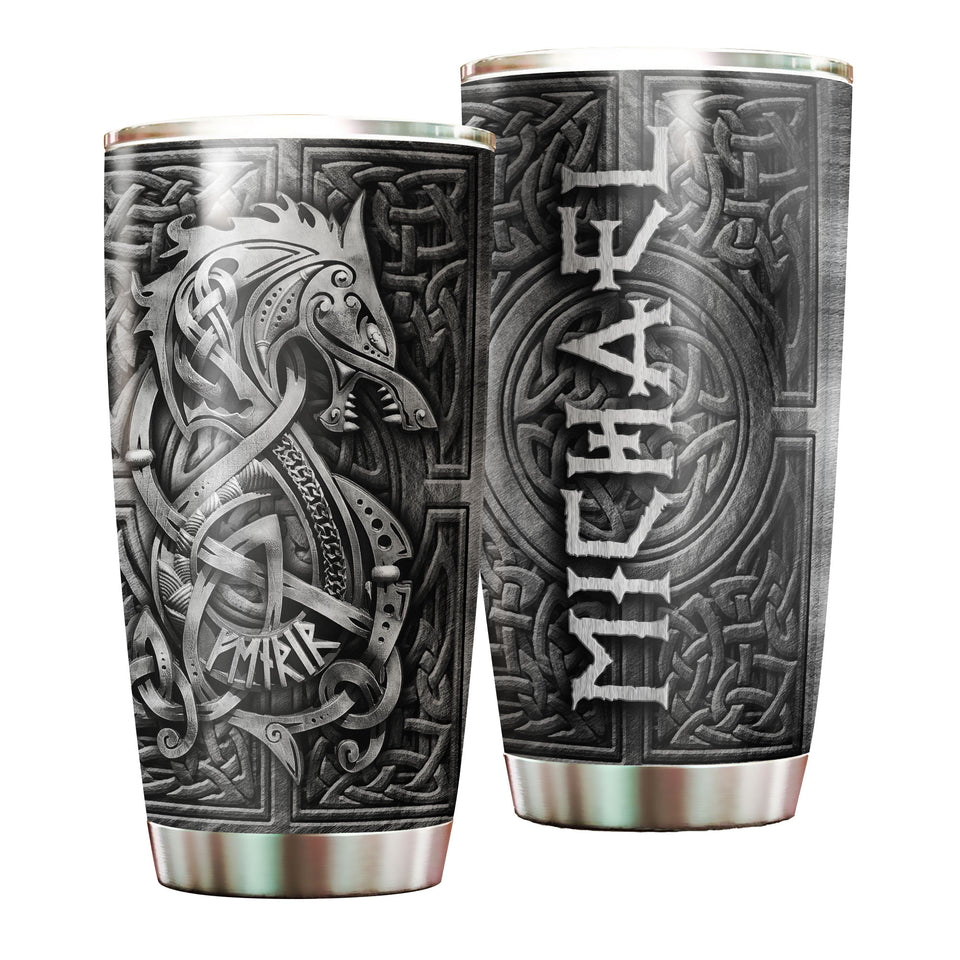Camellia Personalized Son Of Loki Steel Dragon Metal Style Graphics Stainless Steel Tumbler - Double-Walled Insulation Travel Thermal Cup With Lid Gift For Dragon Viking Lover