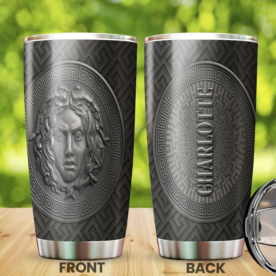 Camellia Personalized Viking Medusa Metal Style Stainless Steel Tumbler - Double-Walled Insulation Travel Thermal Cup With Lid Gift For Viking Lover