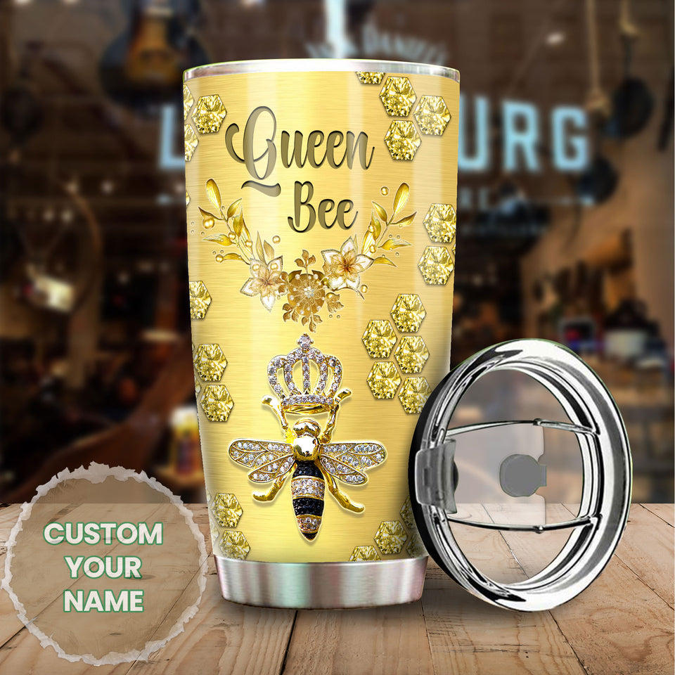 Camellia Personalized Queen Bee Honey Jewelry Style Stainless Steel Tumbler - Double-Walled Insulation Thermal Cup With Lid Gift For Girls Animal Lover