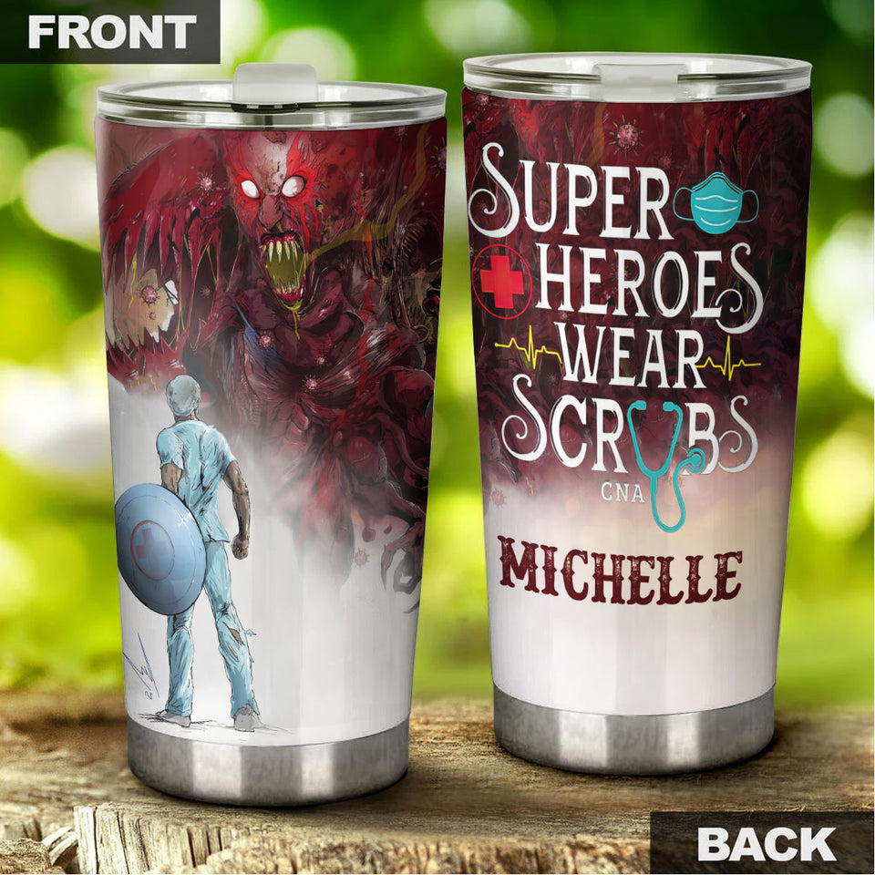Personalized Superheroes Wear Scrubs Pandemic Graphics Stainless - General Tumbler view #5