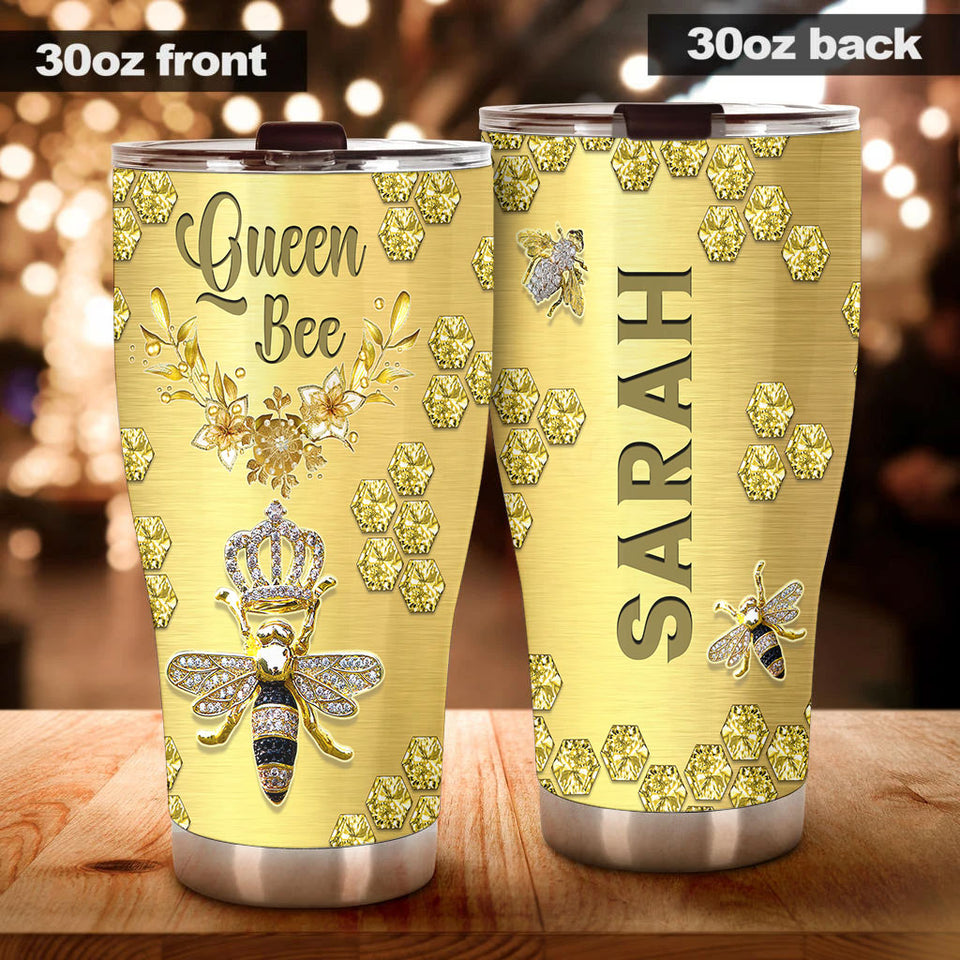 Camellia Personalized Queen Bee Honey Jewelry Style Stainless Steel Tumbler - Double-Walled Insulation Thermal Cup With Lid Gift For Girls Animal Lover