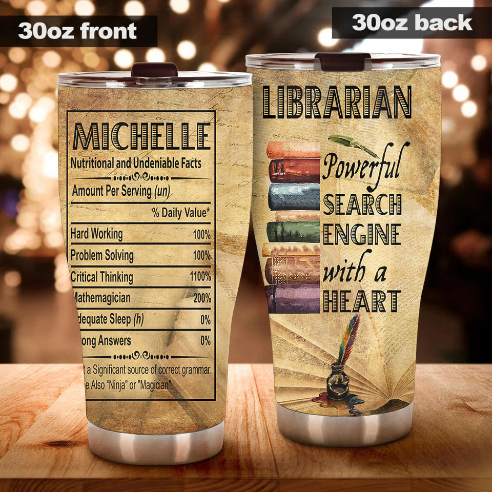 Camellia Personalized Librarian Powerful Search Engine Vintage Nutrition Facts Stainless Steel Tumbler - Double-Walled Insulation Thermal Cup With Lid Gift For Nerd Librarian