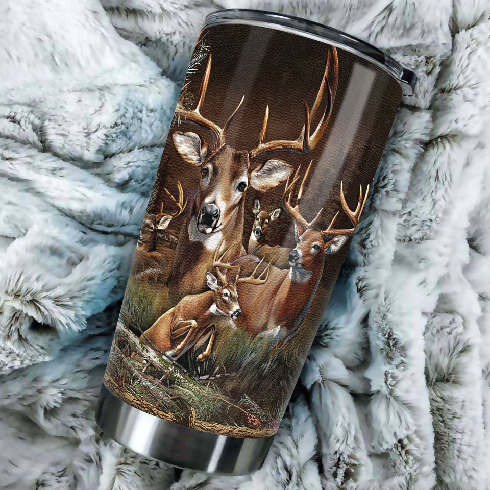 Camellia Personalized Deer Forest Hunting Graphics Stainless Steel Tumbler - Double-Walled Insulation Travel Thermal Cup With Lid Gift For Deer Hunter Men