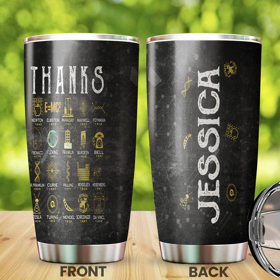 Camellia Personalized Thanks Science Innovations Scientists Stainless Steel Tumbler - Double-Walled Insulation Travel Thermal Cup With Lid Gift For Student Science Nerd