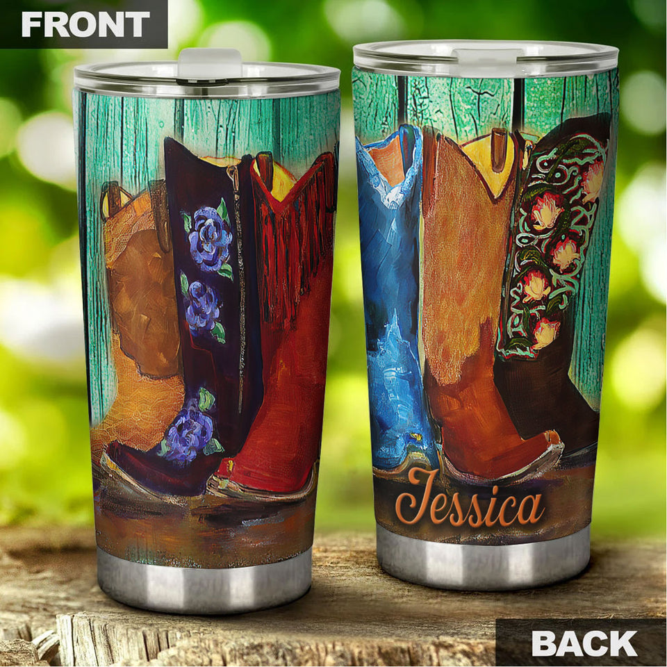 Personalized Hippie Cowboy Boots Painting Vintage Graphic - Horse Lovers Tumbler view #5