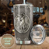 Camellia Personalized Deer Forest Hunting Silver Metal Style Stainless Steel Tumbler - Double-Walled Insulation Travel Thermal Cup With Lid Gift For Hunter Dad