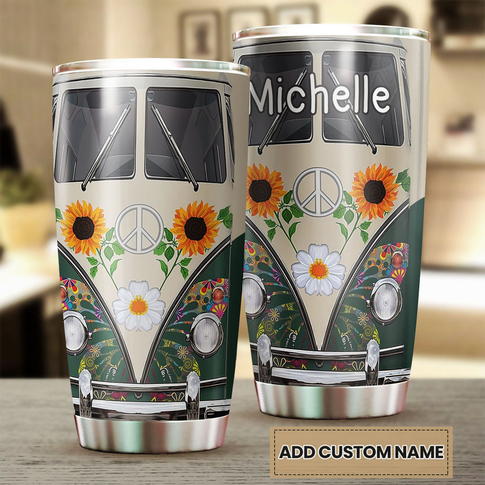 Camellia Personalized Sunflower Hippie Peace Lover Butterfly Graphics Stainless Steel Tumbler - Double-Walled Insulation Thermal Cup With Lid Gift For Hipster