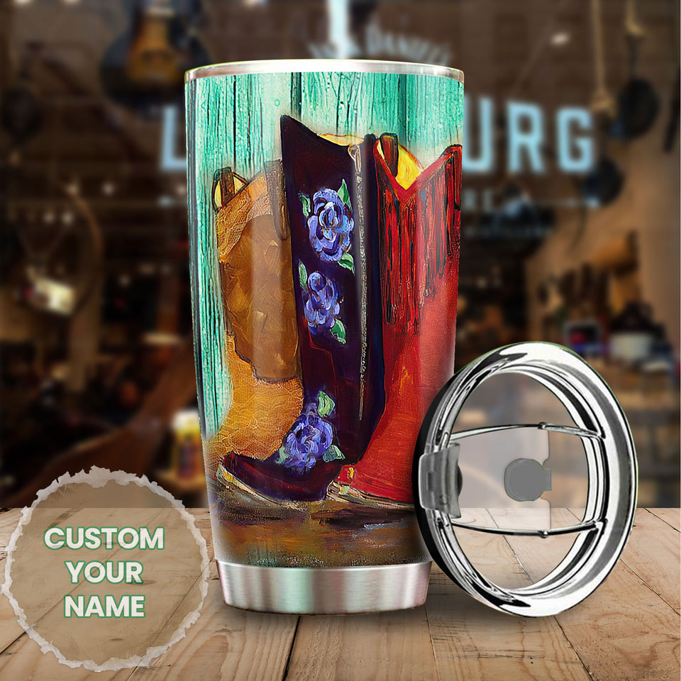 Personalized Hippie Cowboy Boots Painting Vintage Graphic - Horse Lovers Tumbler view #6