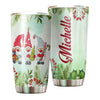 Camellia Personalized Gnomes Wearing Santa Hat Merry Christmas Stainless Steel Tumbler - Double-Walled Insulation Thermal Cup With Lid Gift For Xmas Holiday
