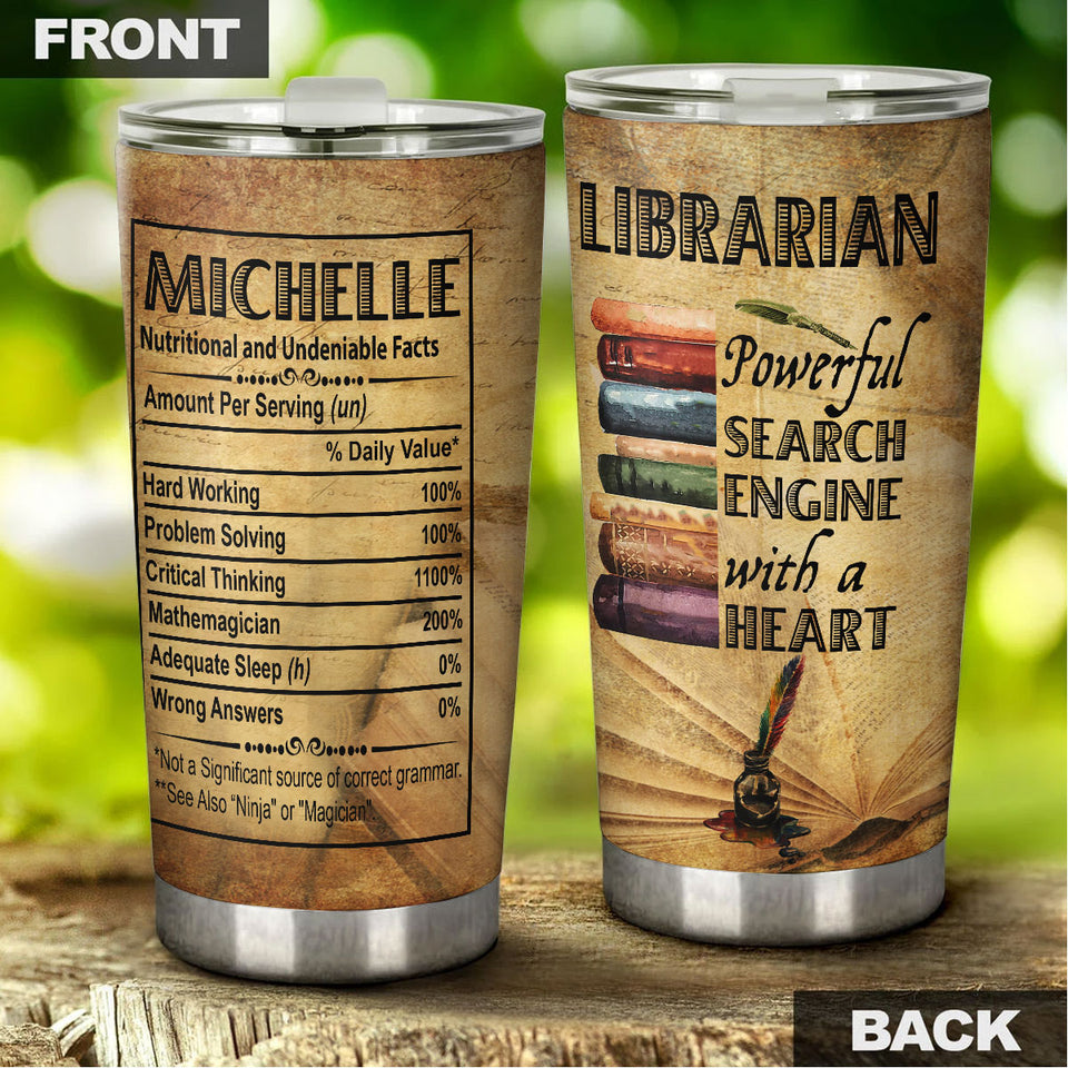 Camellia Personalized Librarian Powerful Search Engine Vintage Nutrition Facts Stainless Steel Tumbler - Double-Walled Insulation Thermal Cup With Lid Gift For Nerd Librarian