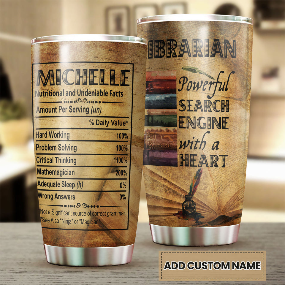 Camellia Personalized Librarian Powerful Search Engine Vintage Nutrition Facts Stainless Steel Tumbler - Double-Walled Insulation Thermal Cup With Lid Gift For Nerd Librarian