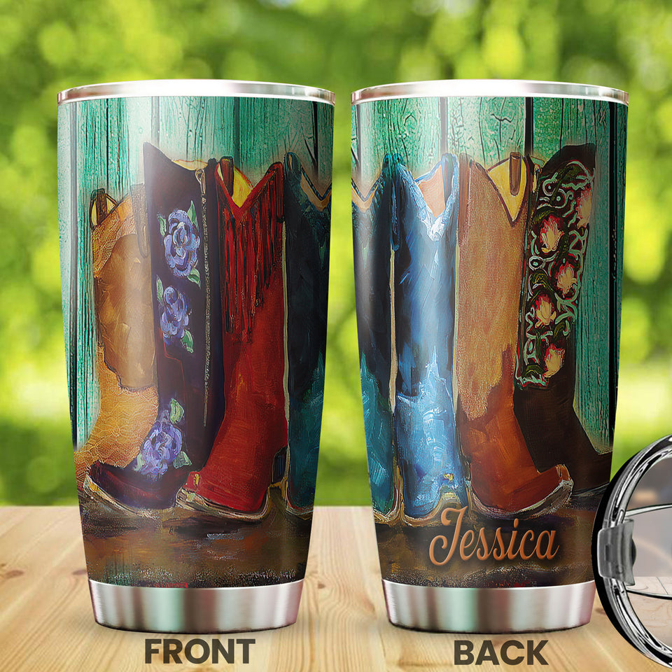 Personalized Hippie Cowboy Boots Painting Vintage Graphic - Horse Lovers Tumbler view #7