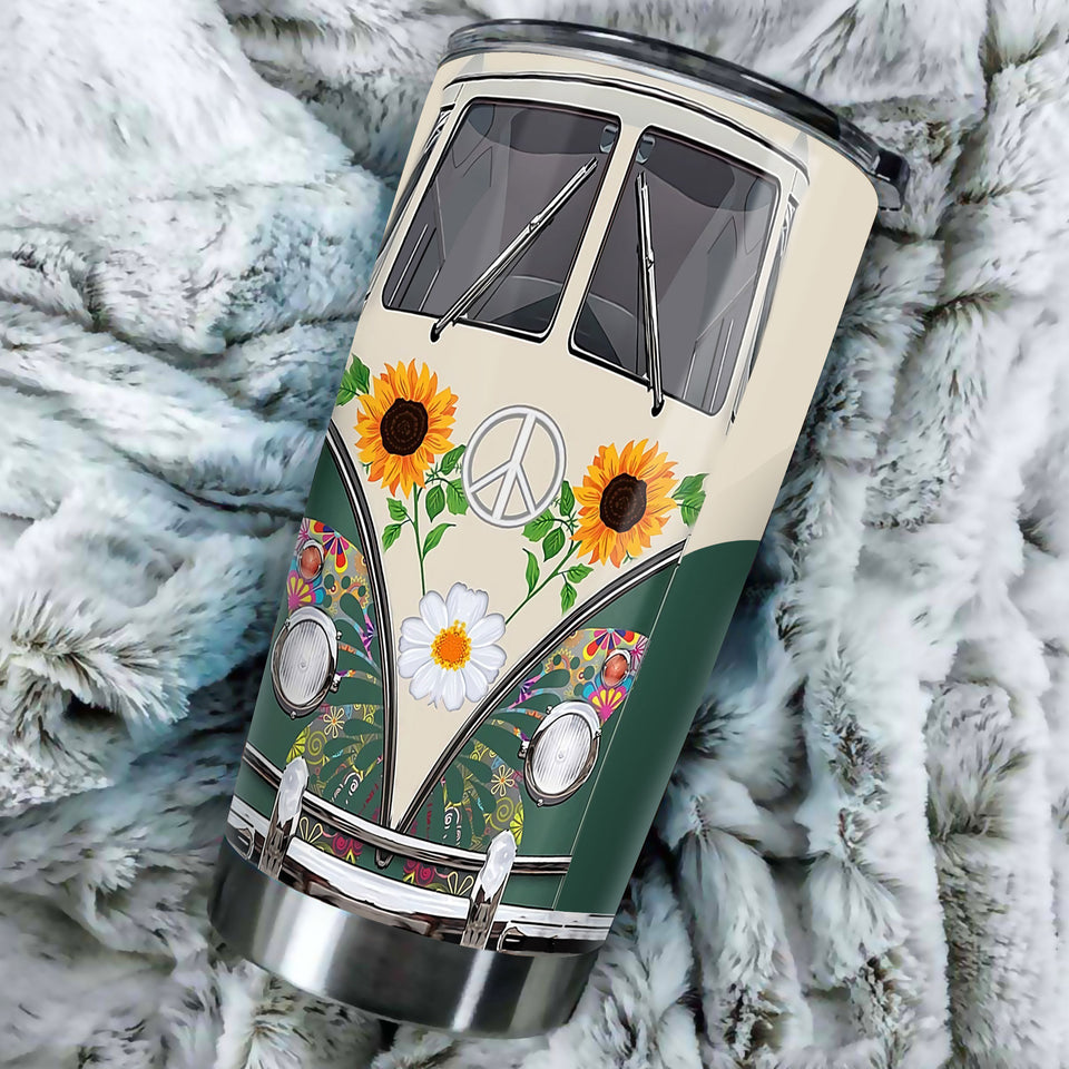 Camellia Personalized Sunflower Hippie Peace Lover Butterfly Graphics Stainless Steel Tumbler - Double-Walled Insulation Thermal Cup With Lid Gift For Hipster