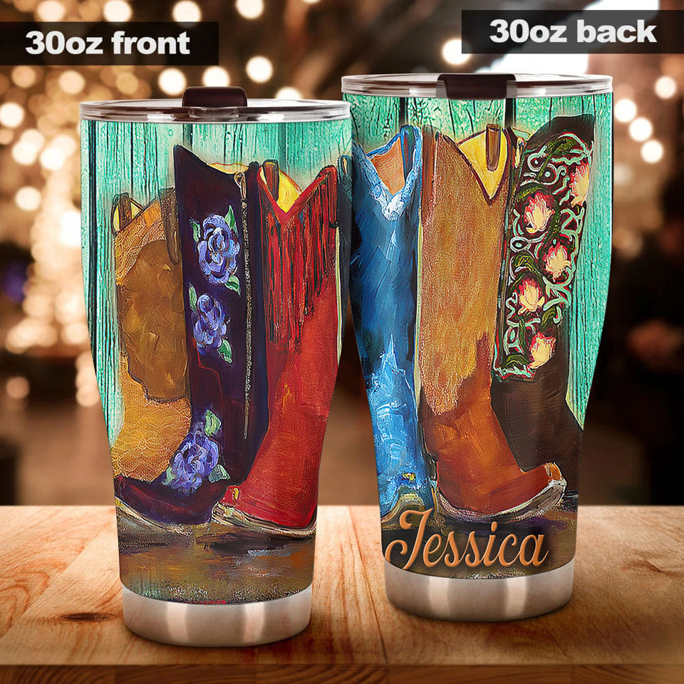 Personalized Hippie Cowboy Boots Painting Vintage Graphic - Horse Lovers Tumbler view #4