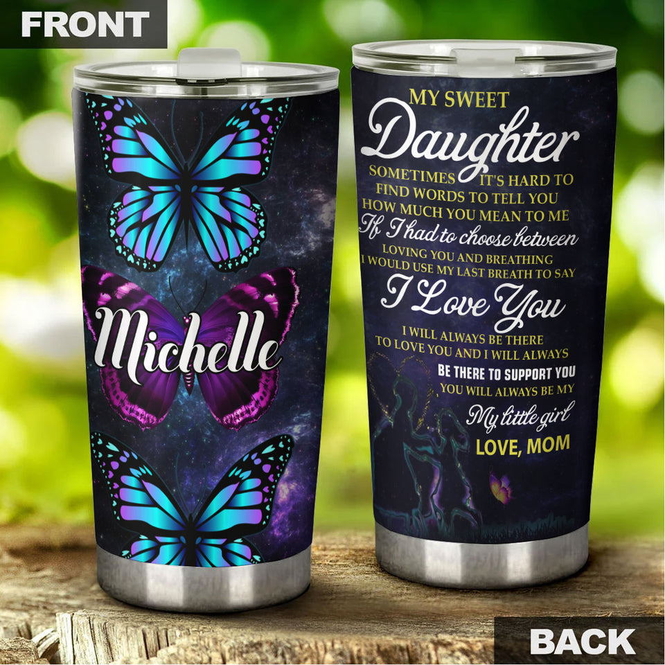 Camellia Personalized Butterfly To My Daughter Loving Letter Stainless Steel Tumbler - Double-Walled Insulation Travel Thermal Cup With Lid Mom Gift For Daughter