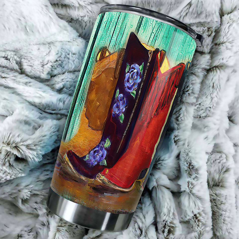 Personalized Hippie Cowboy Boots Painting Vintage Graphic - durable hot & cold beverage tumbler view #3