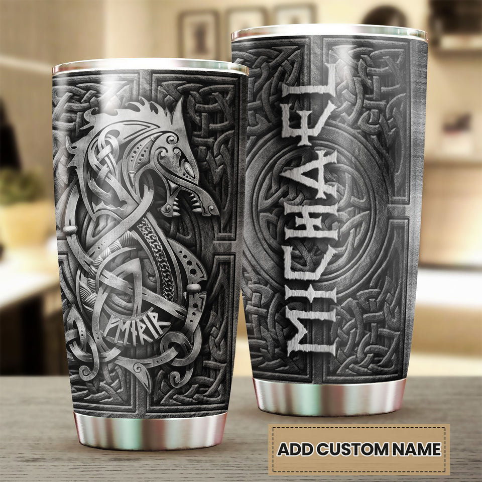 Camellia Personalized Son Of Loki Steel Dragon Metal Style Graphics Stainless Steel Tumbler - Double-Walled Insulation Travel Thermal Cup With Lid Gift For Dragon Viking Lover