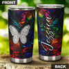Camellia Personalized Colorful Butterfly Jewelry Style Stainless Steel Tumbler - Double-Walled Insulation Travel Thermal Cup With Lid Gift For Memorial Day