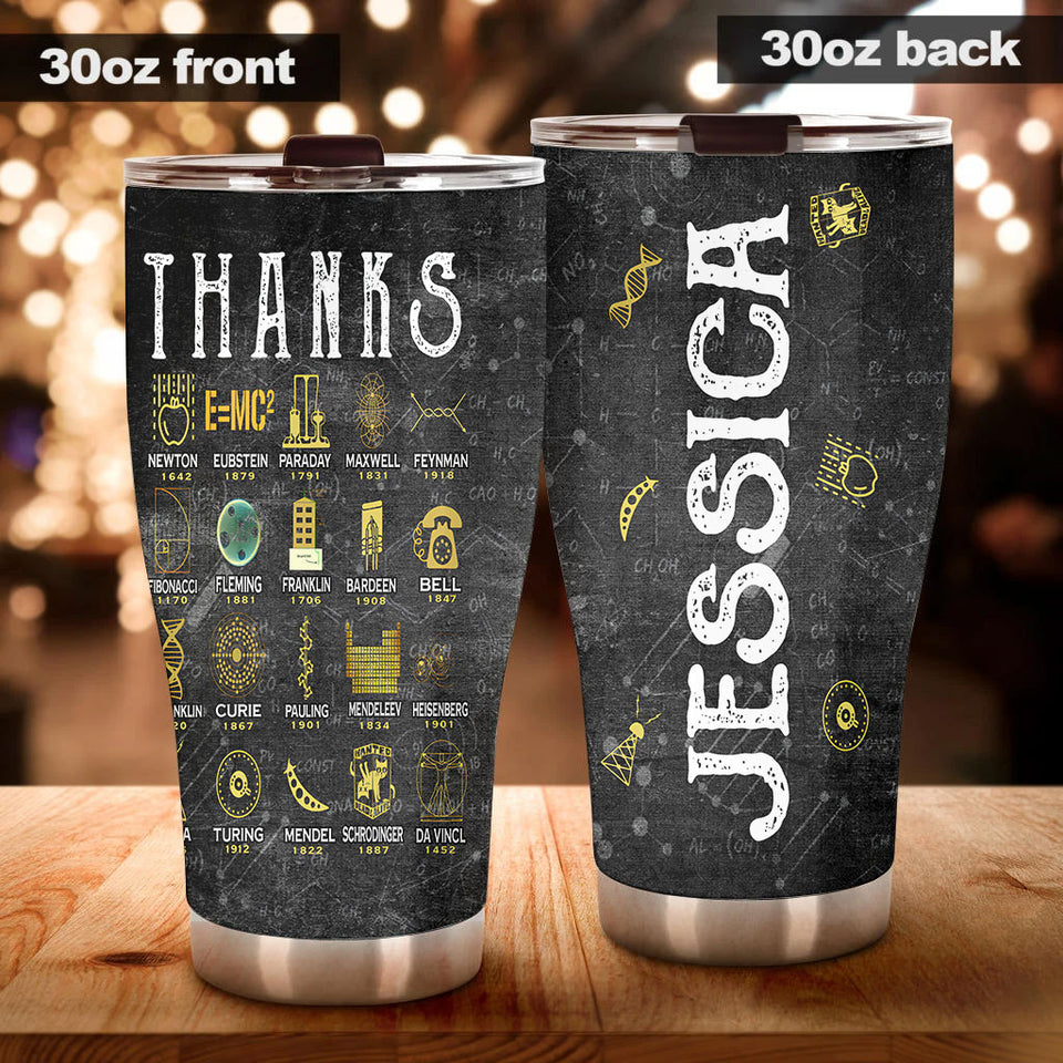 Camellia Personalized Thanks Science Innovations Scientists Stainless Steel Tumbler - Double-Walled Insulation Travel Thermal Cup With Lid Gift For Student Science Nerd