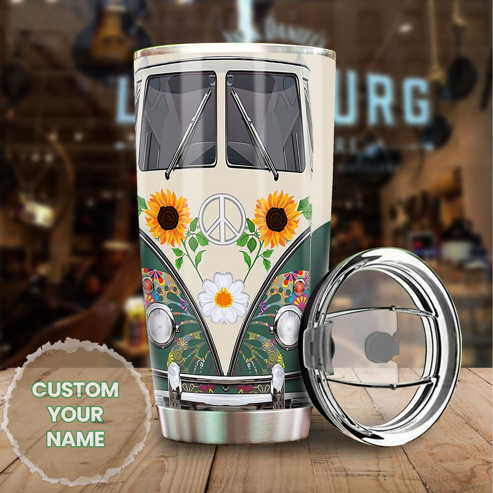 Camellia Personalized Sunflower Hippie Peace Lover Butterfly Graphics Stainless Steel Tumbler - Double-Walled Insulation Thermal Cup With Lid Gift For Hipster