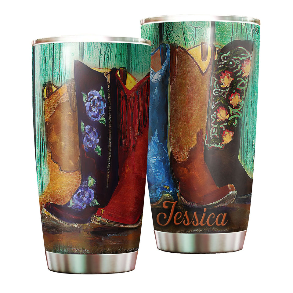 Personalized Hippie Cowboy Boots Painting Vintage Graphic - Horse Lovers insulated stainless steel tumbler drinkware preview