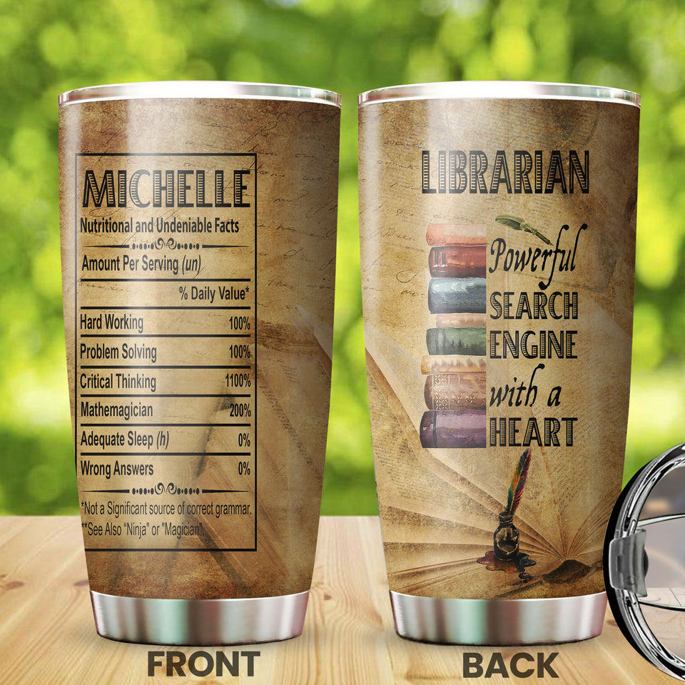 Camellia Personalized Librarian Powerful Search Engine Vintage Nutrition Facts Stainless Steel Tumbler - Double-Walled Insulation Thermal Cup With Lid Gift For Nerd Librarian