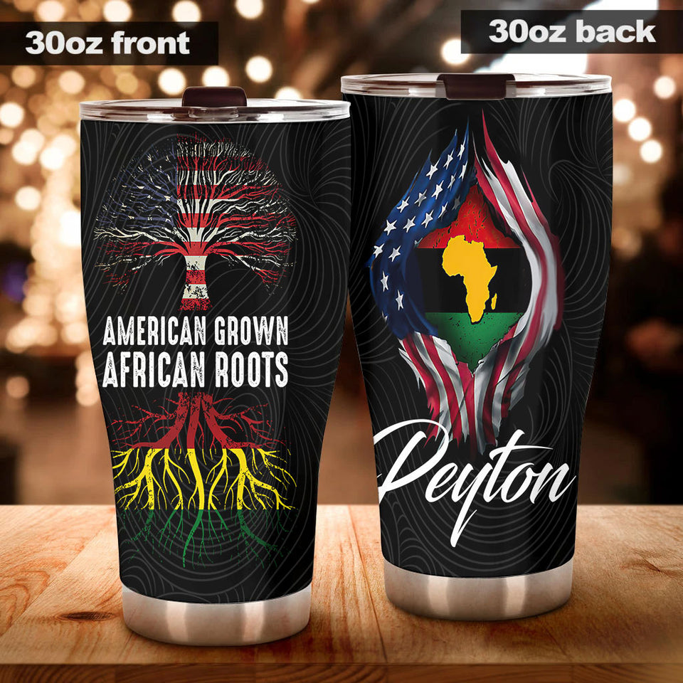 Camellia Personalized 3D American Grown African Roots Stainless Steel Tumbler - Customized Double-Walled Insulation Therma Cup With Lid