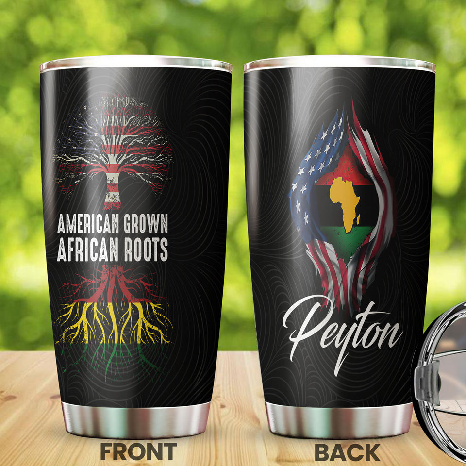 Camellia Personalized 3D American Grown African Roots Stainless Steel Tumbler - Customized Double-Walled Insulation Therma Cup With Lid