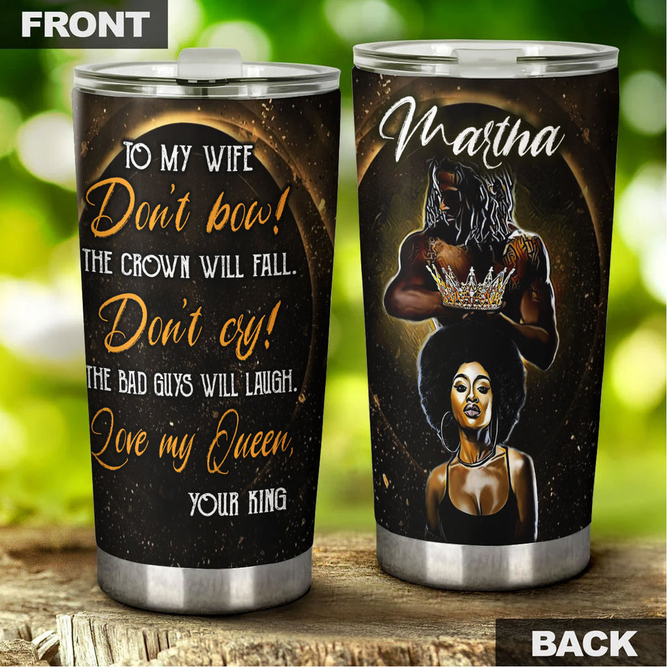 Camellia Personalized Afro Girl To My Wife Crown Loving Letter Stainless Steel Tumbler - Double-Walled Insulation Thermal Cup With Lid Valentines Day Gift For Girlfriend Wife