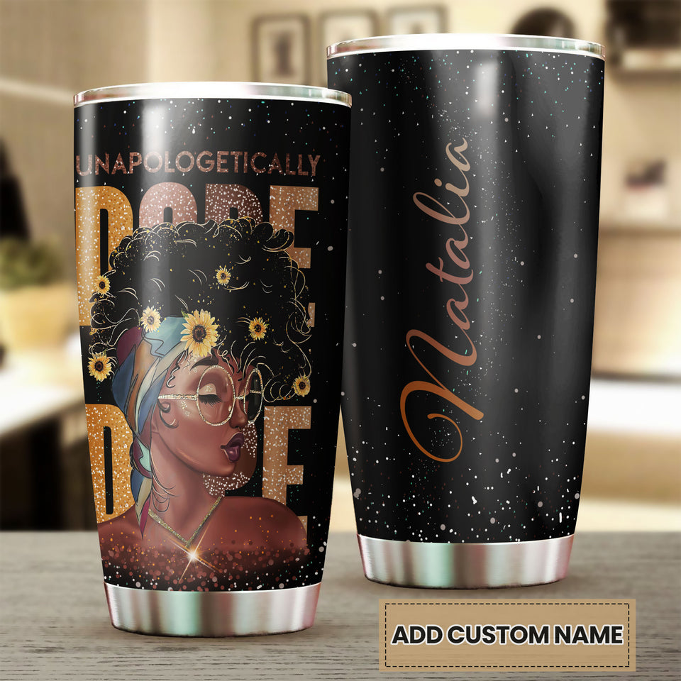 Personalized Unapologetically Dope Afro Girl Black Women - double-wall vacuum insulated coffee travel tumbler detail