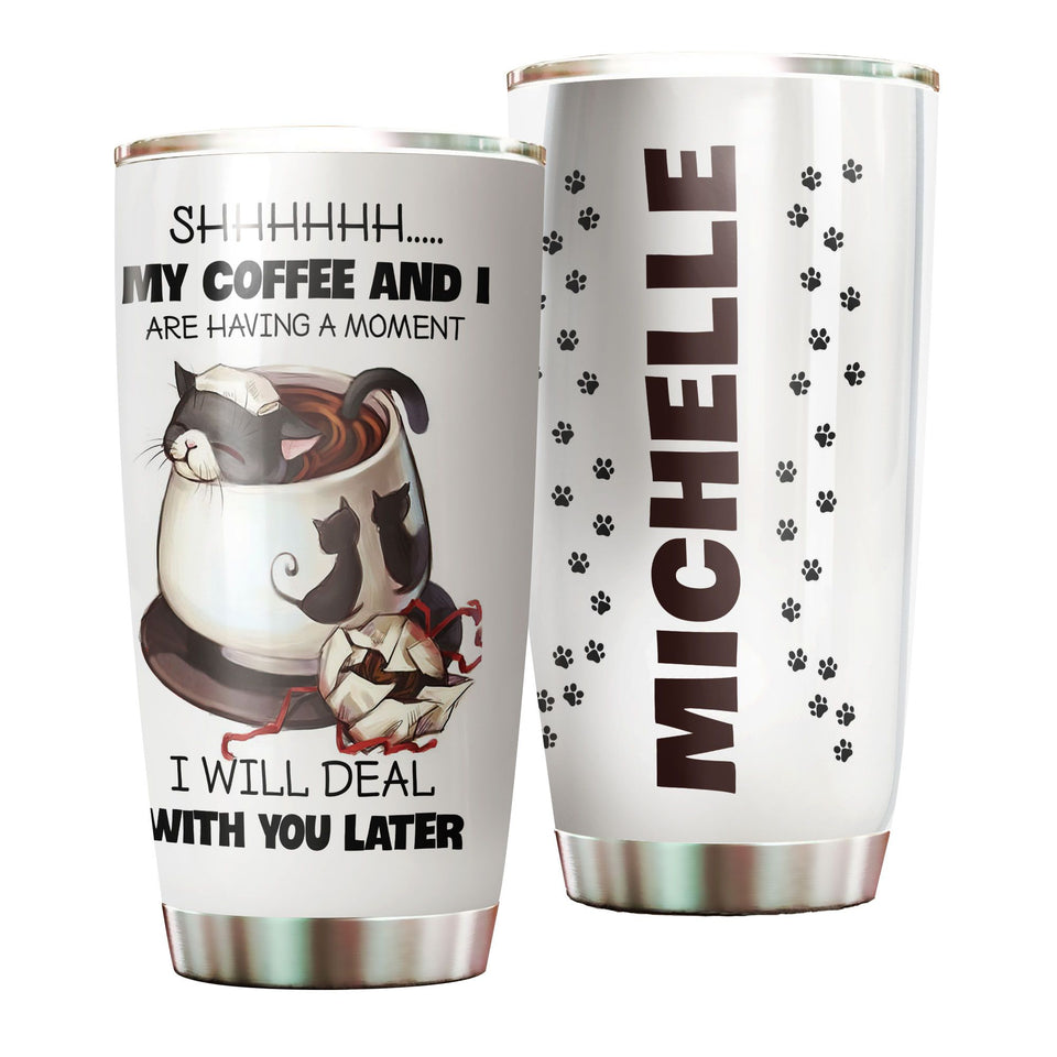 Personalized Black Cat My Coffee and I Stainless Steel Tumbler - Cat Lovers insulated stainless steel tumbler drinkware preview