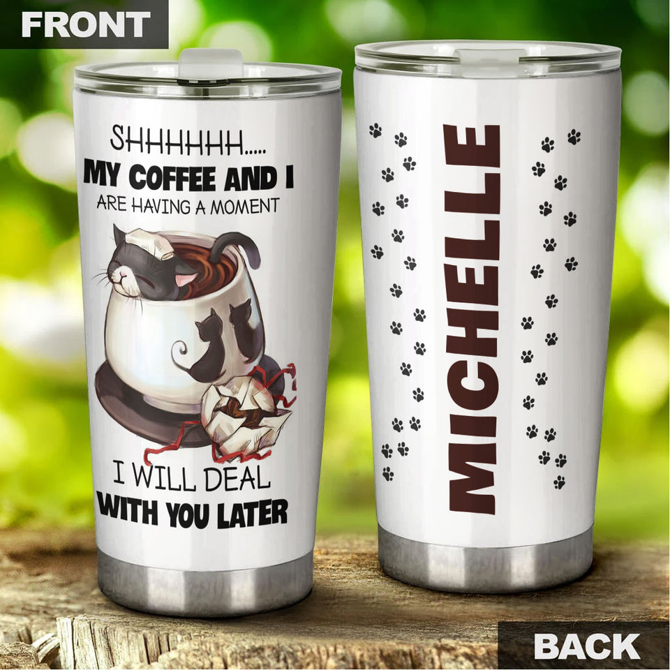 Personalized Black Cat My Coffee and I Stainless Steel Tumbler - Cat Lovers Tumbler view #5