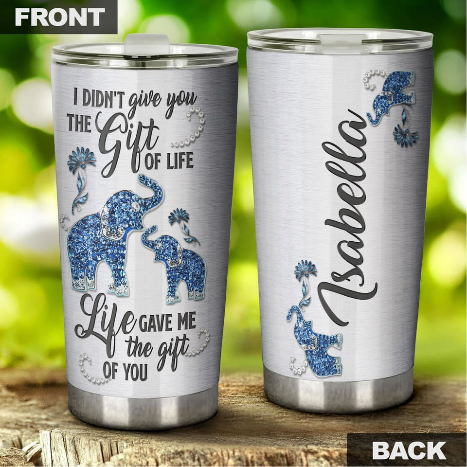 Camellia Personalized Elephant Mom Jewelry To My Daughter Loving Letters Stainless Steel Tumbler - Double-Walled Insulation Thermal Cup With Lid Mom Gift For Daughter Girl