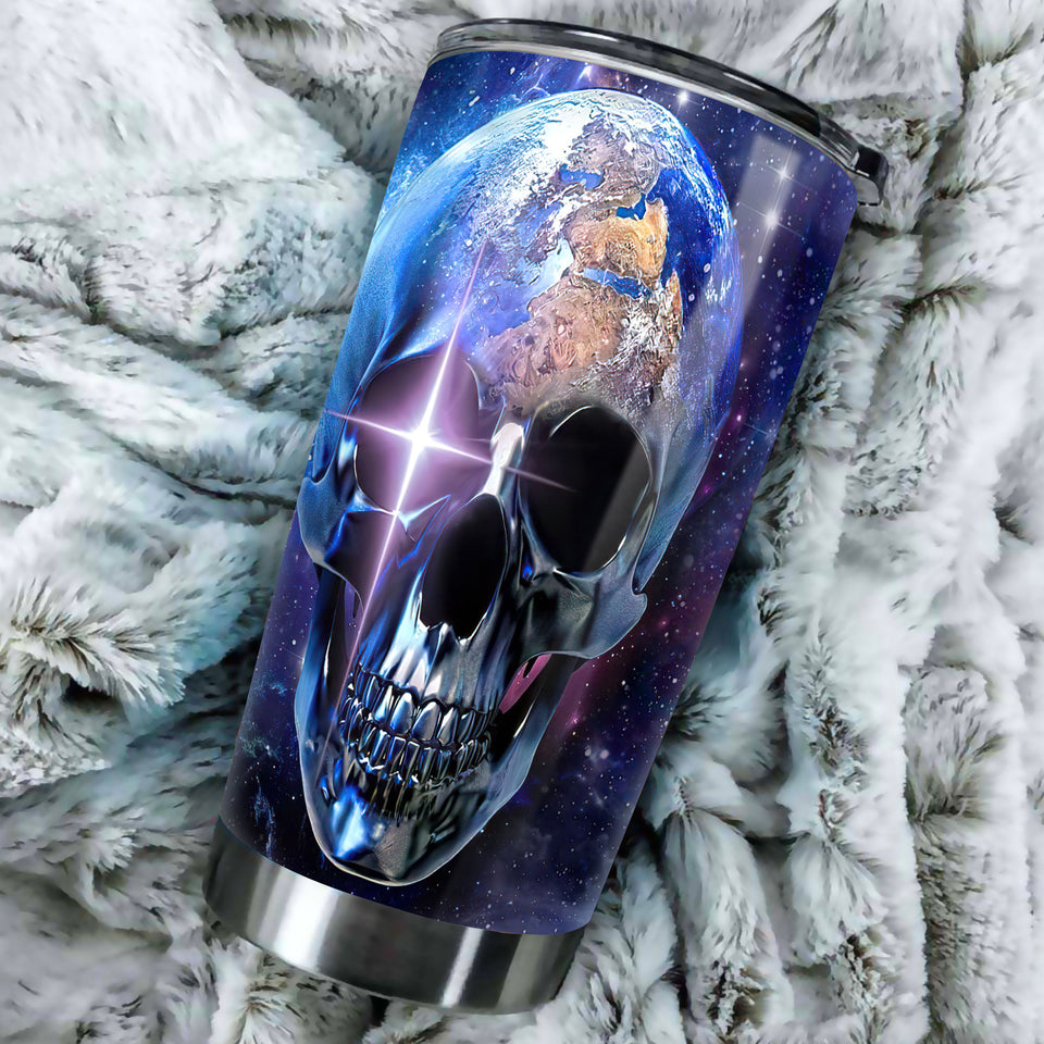 Camellia Personalized Space Earth SKull Galaxy Graphics Stainless Steel Tumbler - Double-Walled Insulation Travel Thermal Cup With Lid Gift For Science Nerd