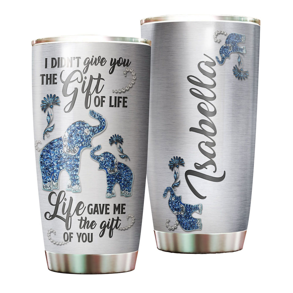 Camellia Personalized Elephant Mom Jewelry To My Daughter Loving Letters Stainless Steel Tumbler - Double-Walled Insulation Thermal Cup With Lid Mom Gift For Daughter Girl